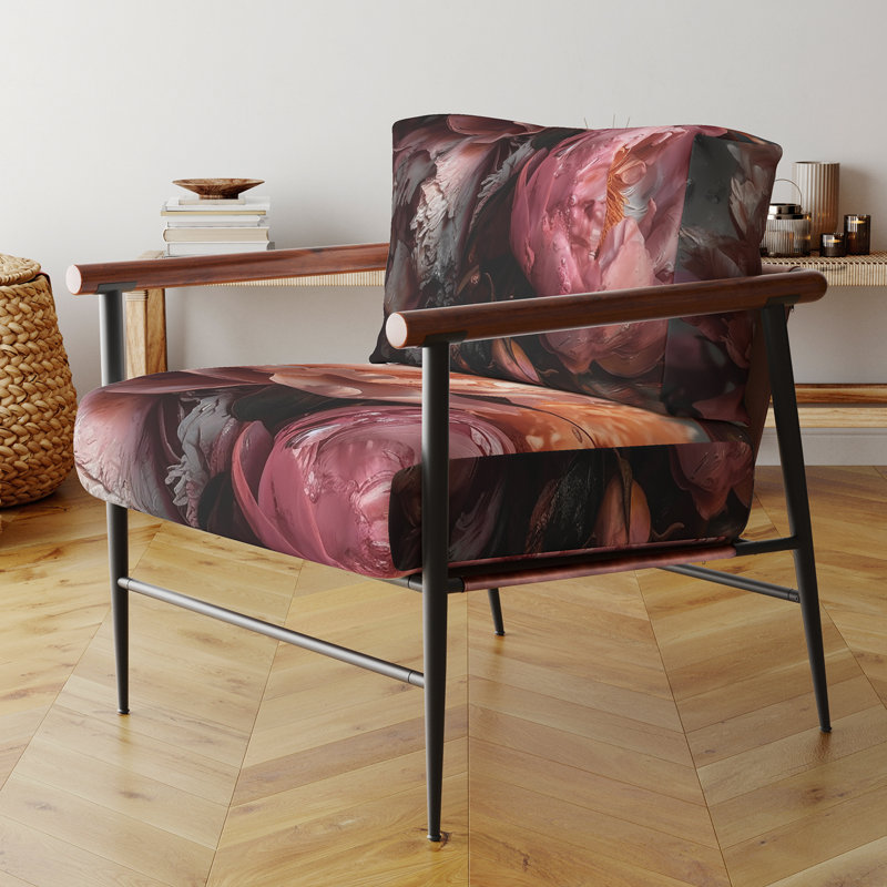 Orange pivoines roses Blooming - Fauteuil rembourré traditionnel, fauteuil d'appoint orange, Noir
