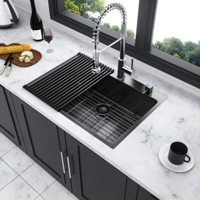 33x22 Inch Kitchen Sink In Gunmetal Black - 16 Gauge Stainless Steel With Surface Treatment Enhanced Resistance To Chemicals