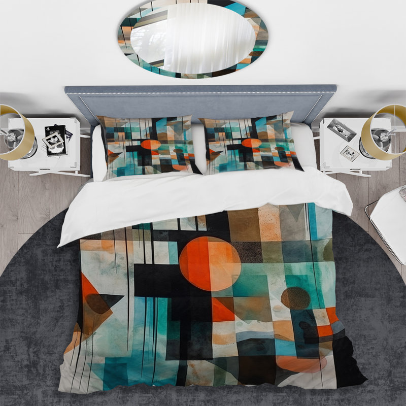 Ensemble de housse de couette à motif géométrique abstrait orange I - Orange