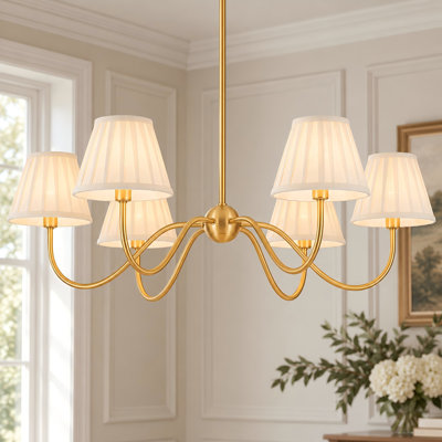 Erlandson 6-Light Dimmable White Fabric Shade Chandelier