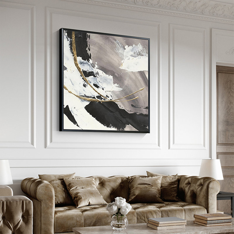 Peinture à l'huile peinte à la main, abstrait noir et blanc, peinture suspendue décorative de salon, 47.24" H x 47.24" W