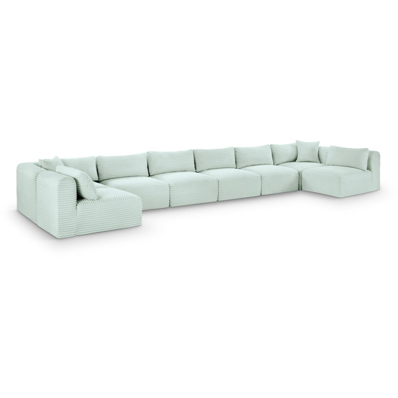 Canapé modulaire Carmean, Velours côtelé texturé velours menthe, 6 sans accoudoirs, 2 en coin