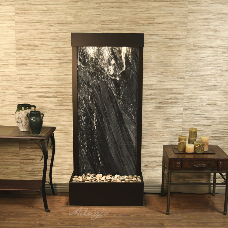 Harmony River Fountain with Light, Antique Bronze, Black Spider Marble