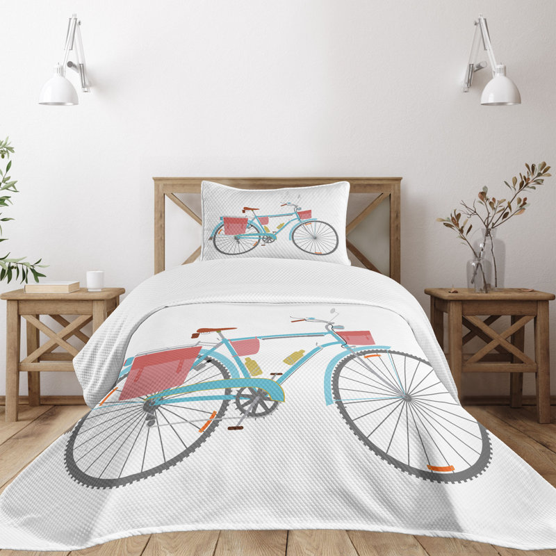 White Twin Kids Unisex Bicycle Quilted Bedspread Set