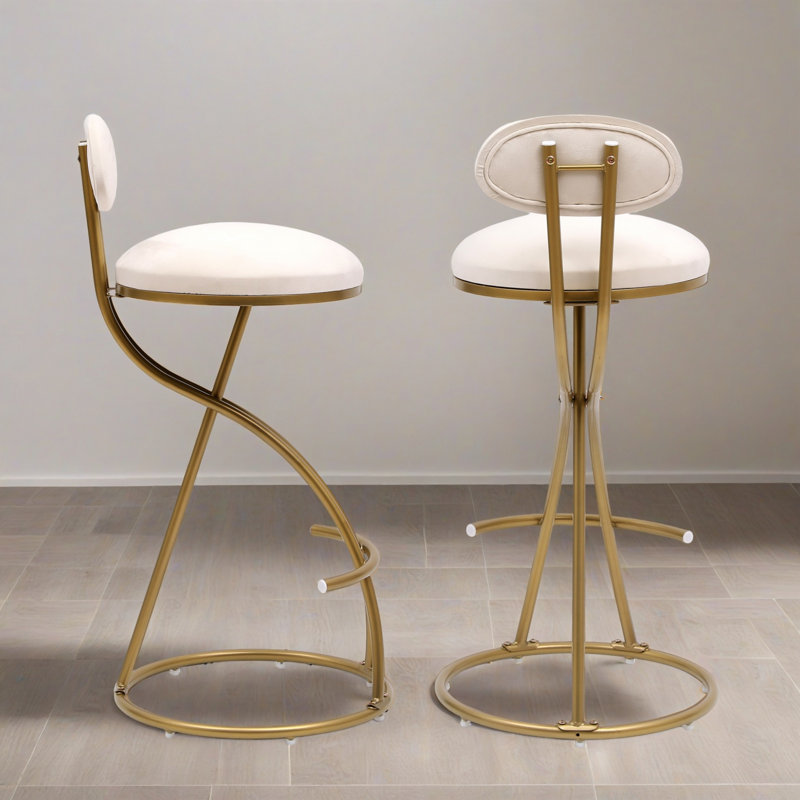 Upholstered Counter Height Round Bar Stool Armless Barstools With Back For Dining Room (Set Of 2), Gold