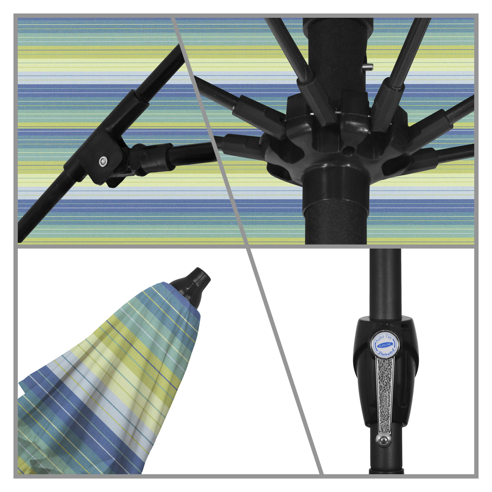 Gino 7.2' Sunbrella® Umbrella, Seville Seaside Stripe Sunbrella®