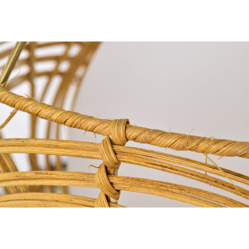 15" Brass and Woven Rattan Globe Pendant Light with Frosted Glass Shade
