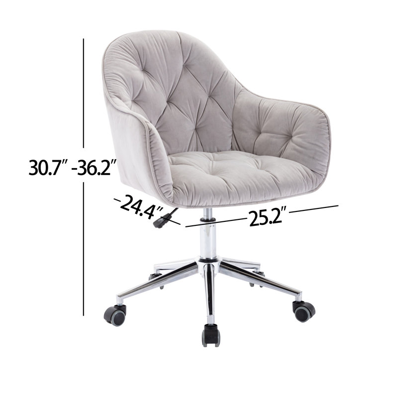 Liwia Velvet Upholstered Swivel & Adjustable-Height Task Chair with Chrome Metal Base, Pastel Pink