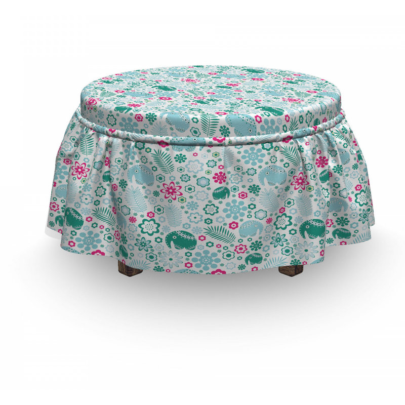 Ensemble de housse pour repose-pieds à coussins carrés pour boîte 2 pièces d’art tropical éléphant