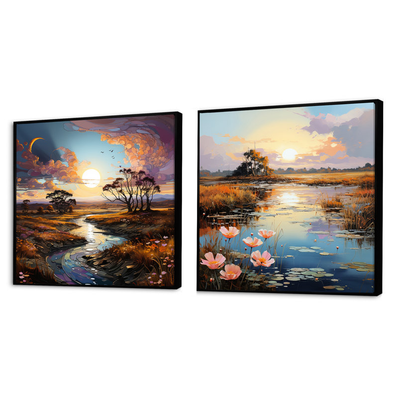 Prayies Charm Sunset Infinite Serenity, Cadre flottant noir, H 16 po x l 33 po