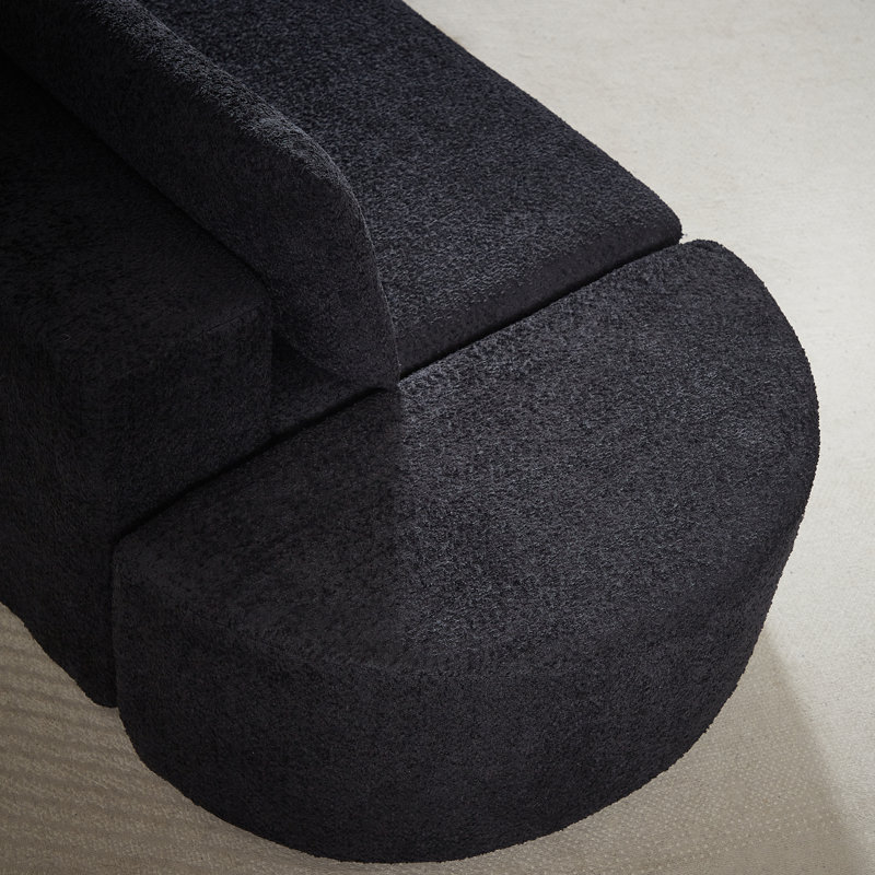 Ensemble de canapé modulaire en V en chenille de 106,3 pouces à compression gauche avec trois coussins décoratifs et deux repose-pieds courbés, noir
