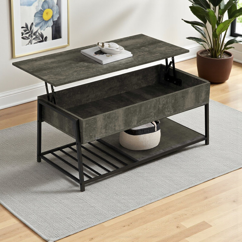 Table basse à plateau relevable rectangulaire avec rangement Idra - Table basse contemporaine en stratifié et métal