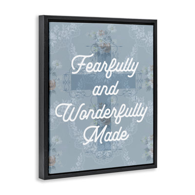  Wonderfully Made Floral Cross Framed Floater Canvas Wall Art by Daphne Polselli