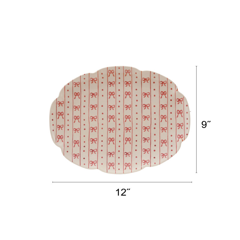 Stoneware Scalloped Platter With Bow Pattern