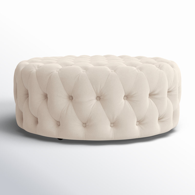 Willa 42" de largeur Repose-pieds velours capitonné ronds à cocktail (entièrement assemblés) avec roulettes, Beige Velvet
