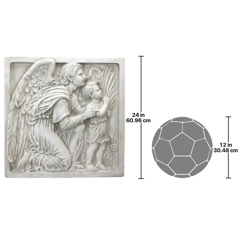 24" Antique Stone Resin Guiding Angel Wall Frieze
