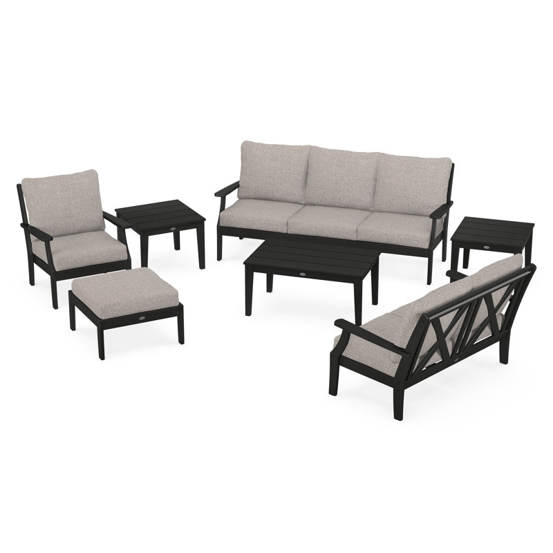 Braxton 7-Piece Deep Seating Set, Black, Weathered Tweed