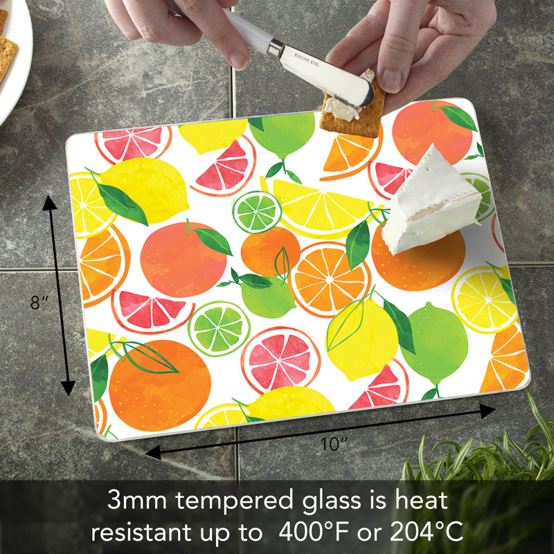 Fruity Summer 10" x 8" Tempered Glass Cutting Board