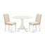 L'ensemble de table de salle à manger moderne 3 pièces comprend une table ronde en bois avec Dropleaf et 2 chaises rembourrées en tissu beige clair, 42 x 42 pouces, blanc lin-194567314-194567319-242546789