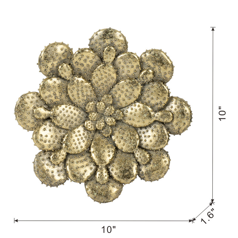 Gleaming Gold Succulent Wall Art, 10X1.6", 2 , Resin And Metal Creation Decoration Piece, Gold, With