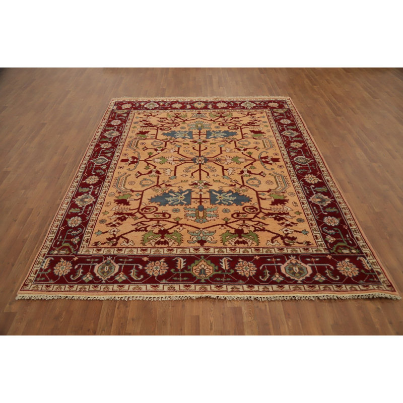 Tapis Oushak fait à la main à motif floral complexe 8 x 10