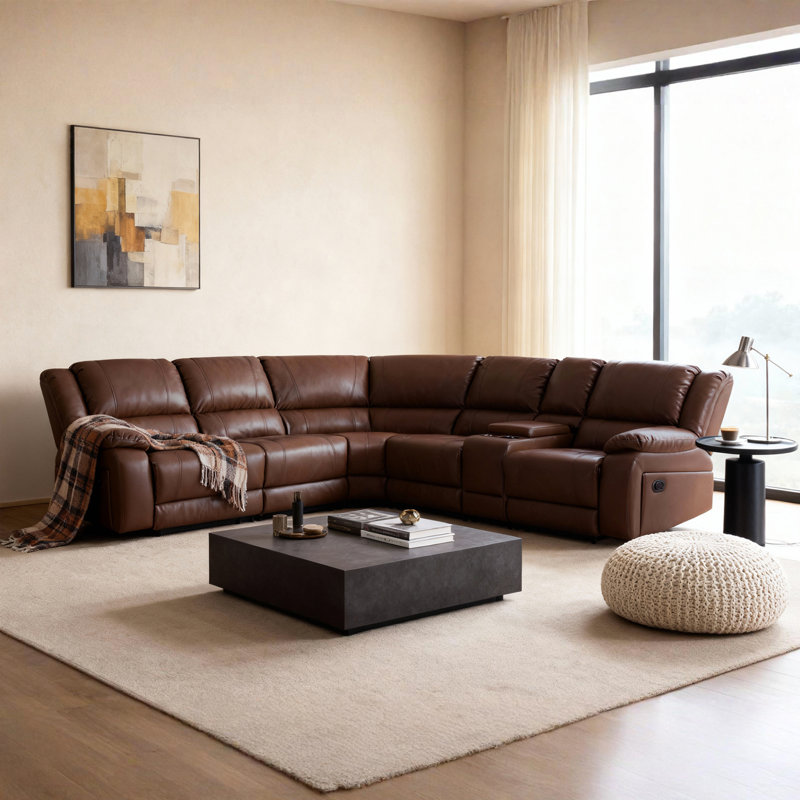 Canapé modulaire inclinable en similicuir 6 pièces avec console de rangement et porte-gobelets 6 pièces