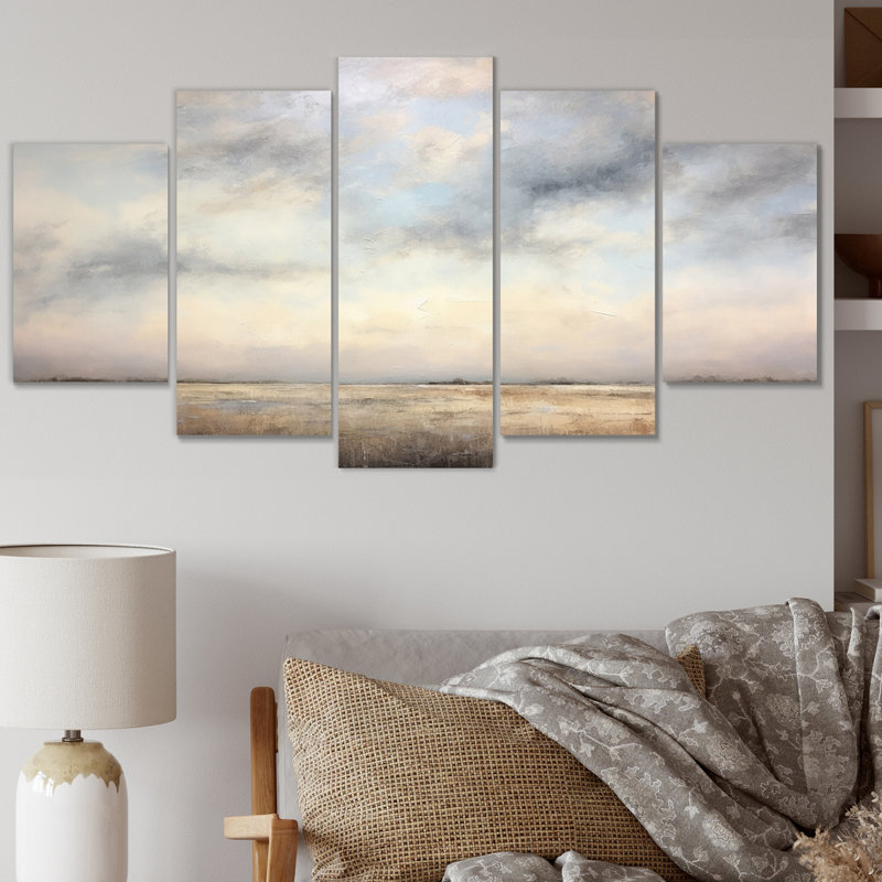 «Meadow Minimalisme Horizon II», impression sur toile de paysages - 5 panneaux
