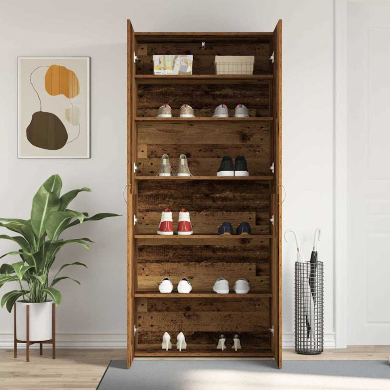 Shoe Cabinet With Door 80 X 35.5 X 180 Cm Engineered Wood, Brown