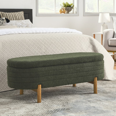 Banc de rangement repose-pieds ovale, pieds en bois d'hévéa, (46 po x 17,7 po x 10,8 po)