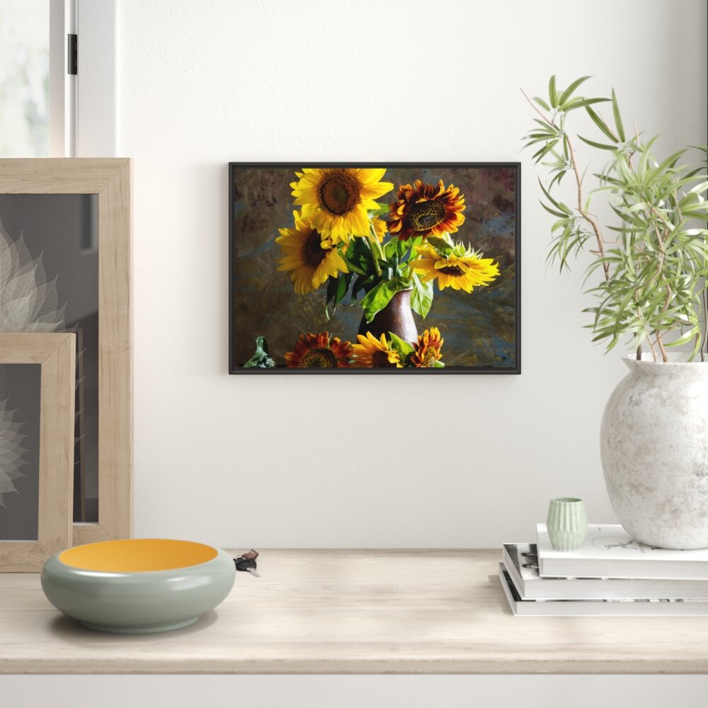 Gerahmtes Wandbild Sonnenblumen in edler Vase