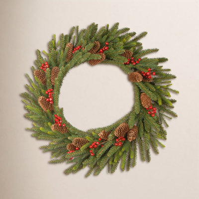 The Holiday Aisle® 24in. Dorchester Fir Wreath with Battery Operated LED Lights