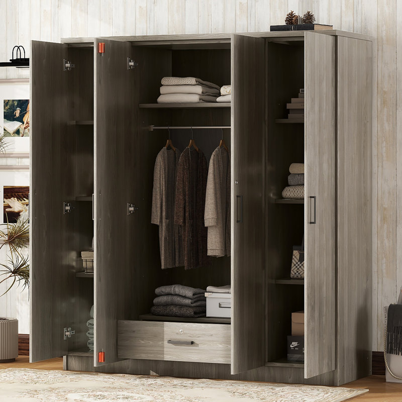Garde-robe de style moderne minimaliste à 4 portes avec 1 tiroir, Gris