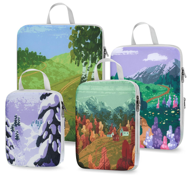 Compression Packing Cubes, 4Pcs Expandable Storage Travel Luggage Bags Organizers, Travel Cubes For Suitcase Carry On (Seasons)