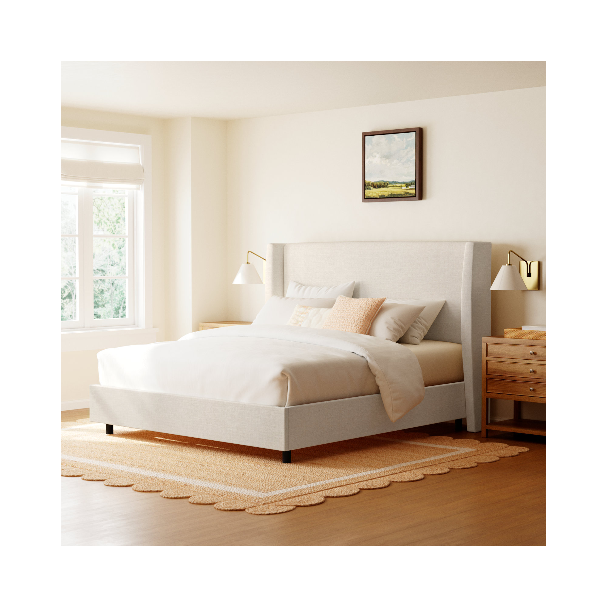Tilly Upholstered Bed, Classic Talc Linen, King