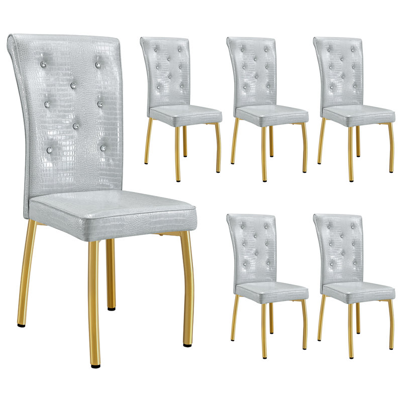 Chaises de salle à manger modernes avec ensemble de ressorts rembourrés en similicuir, 6, Gris, Doré