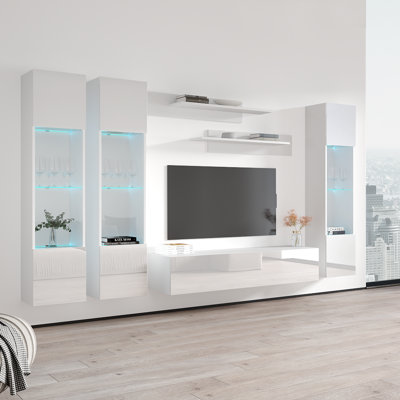 Meuble audio-vidéo mural flottant moderne de 120 po avec éclairage à DEL 16 couleurs Narberth