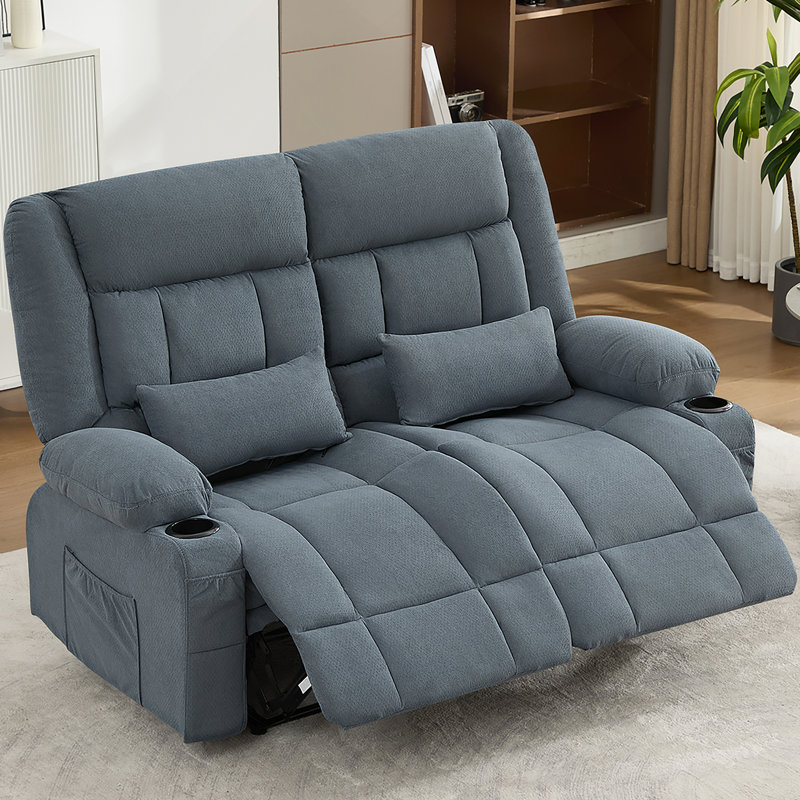 Causeuse inclinable avec porte-gobelets et poche latérale pour le salon, Blue
