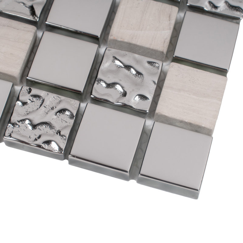 Elaina Grid Glossy Tile, Silver