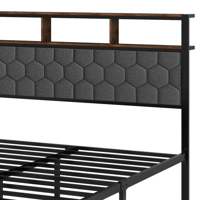 Base de lit plateforme en bois, chevet avec emballage souple et 2 pièces, grand espace de rangement au bas du lit, Double