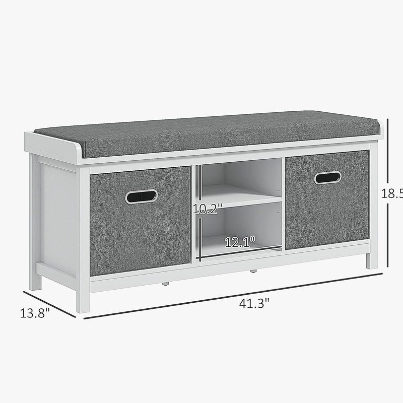 Banc à chaussures avec coussin, banc de rangement pour hall d'entrée avec siège rembourré, 2 tiroirs et tablette réglable