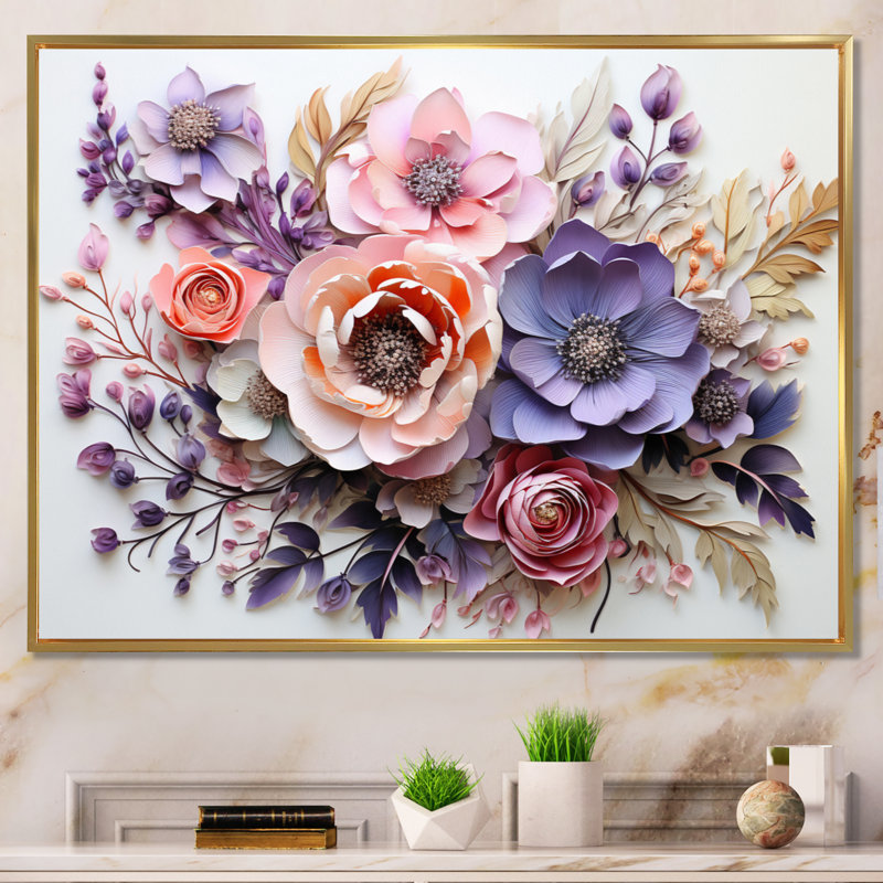 Fleurs délicates, art mural Dahlia pour le salon, Cadre flottant doré, H 12 po x l 20 po x P 1 po