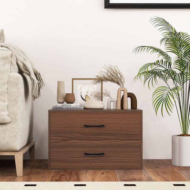 2-Drawer Stackable Dresser, Lateral File Cabinet With Metal Handle, Horizontal Storage Cabinet With Anti-Topping Kits, Stacking Drawer Chest For Living Room, Study, Office (1, Walnut)