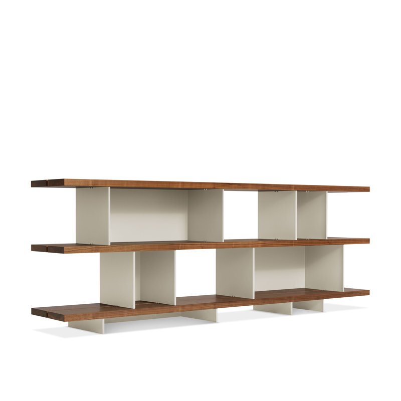 Bibliothèque Happy Day, (3 tablettes) H 29 po x l 81 po x P 14 po, Noyer / mastic