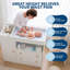 Commode à langer pour bébé avec 2 tiroirs, barrière de sécurité amovible, tablettes ouvertes, finition blanche, armoire de rangement en MDF pour chambre de bébé