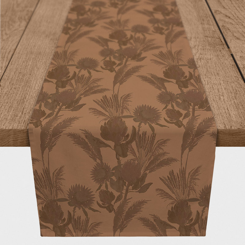 Caprisha Rectangle Floral Polyester Table Runner, 90" x 16", Rust