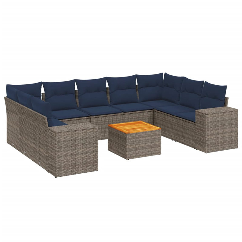  10 Piece Patio Sofa Set With Cushions Gray Poly Rattan