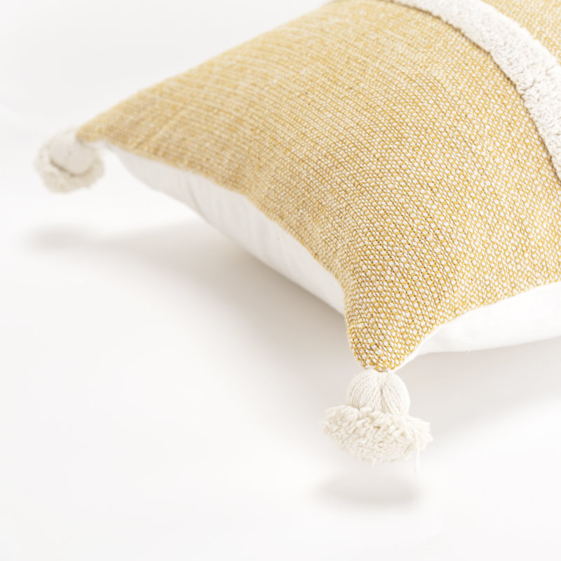 Tassels Cotton Reversible Throw Pillow, Yellow