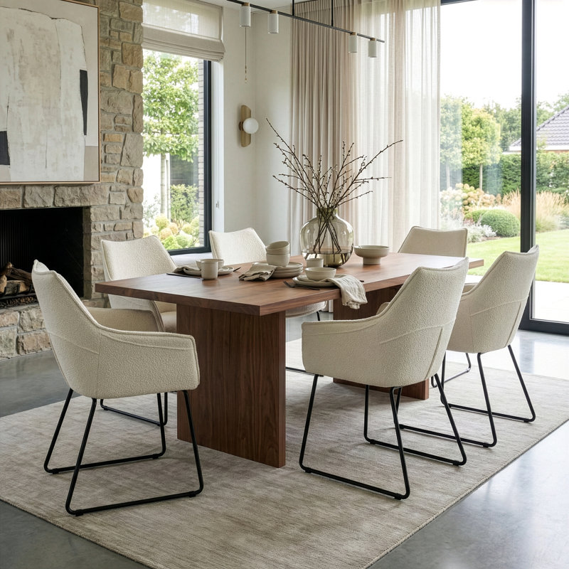 Chaise rembourrée en acier Roughton, Tissu crème