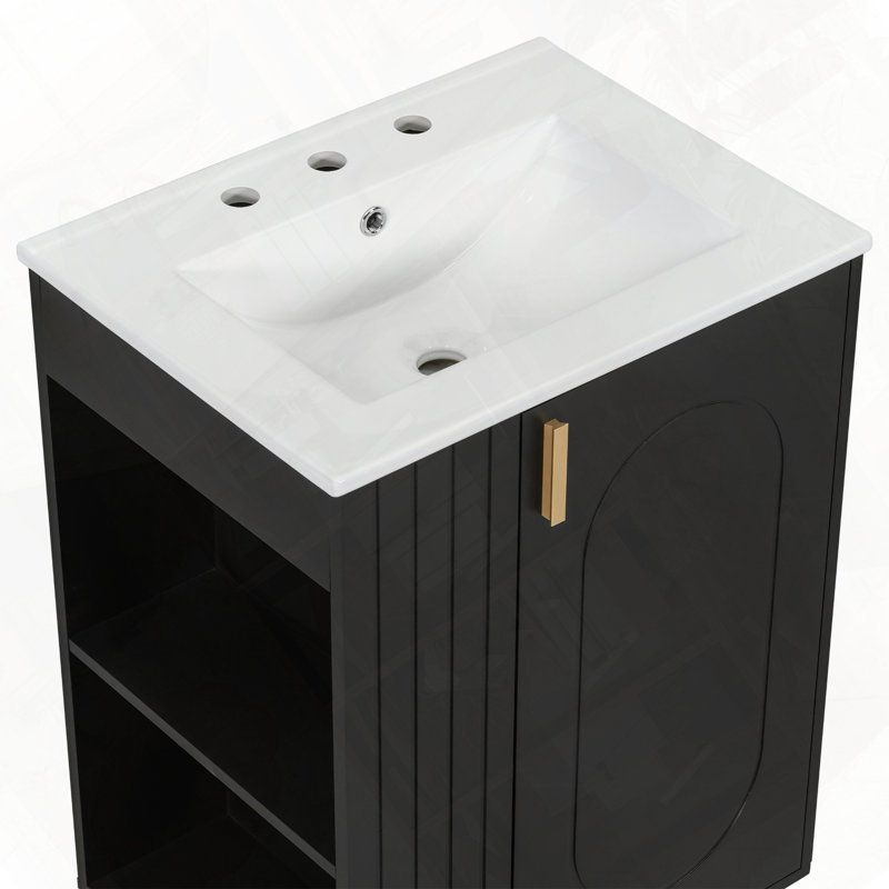 Meuble-lavabo de salle de bain avec porte de lavabo, Noir