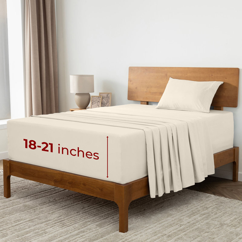 Ensemble de draps Mellanni 1800 avec drap-housse simple DECE ivoire doré, Ensemble de draps pour lit simple avec deux taies 